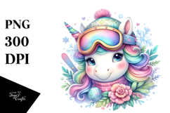 Colorful Baby Unicorn Skier PNG Product Image 1