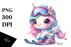 Colorful Baby Unicorn Skier PNG Product Image 1