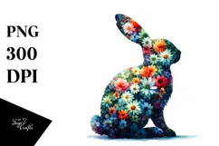 Bunny Silhouette of Flowers PNG Product Image 1