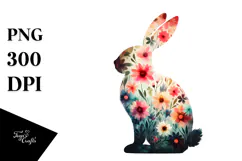 Silhouette Bunny Sitting, Abstract Flower PNG Product Image 1