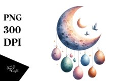 Watercolor Bunny with Half Moon PNG Product Image 1