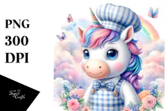 Colorful Baby Unicorn Baker PNG Product Image 1