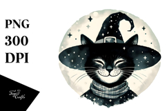 Retro Smiling Witch with Cat PNG Product Image 1