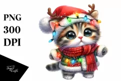 Winter Kitten with Reindeer Horns, High-Quality PNG Product Image 3