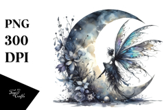 Gothic Fairy on the Moon, Watercolor PNG Product Image 1