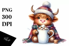 Highland Cow with Hot Cocoa PNG Product Image 3