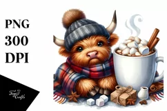 Highland Cow with Hot Cocoa PNG Product Image 1