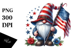 Detailed Patriotic Gnome Watercolor PNG Product Image 1