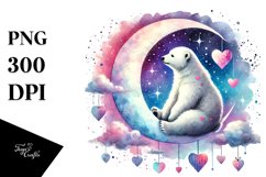 Colorful Polar Bear on Moon PNG Product Image 1
