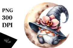 Cute GNOME with Big HAT and Orchid PNG Product Image 1