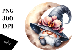 Cute GNOME with Big HAT and Orchid PNG Product Image 1