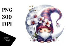 Watercolor GNOME with Orchid PNG Product Image 1