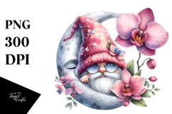 Cute GNOME with Big HAT and Orchid PNG Product Image 1