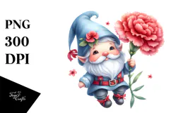 Cute Gnome with Large Carnation, Transparent PNG Product Image 1
