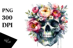 Grunge Flowers Skull PNG Product Image 1