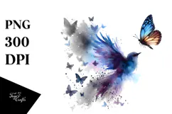 Abstract Bird with Butterfly Silhouettes PNG Product Image 1