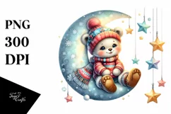 Retro Baby Bear on Moon, Transparent PNG Product Image 3