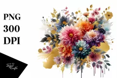 Colorful Bouquet with Gold Foil Chrysanthemum Clipart Product Image 3