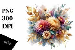 Colorful Bouquet with Gold Foil Chrysanthemum Clipart Product Image 3