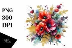 Vibrant Bouquet with Gold Foil Poppy Clipart Product Image 3