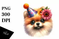 Confused Party Hat Pomeranian Watercolor Big Eyes Clipart Product Image 3