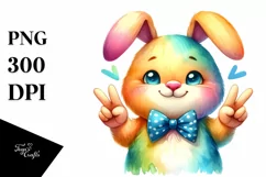 Colorful Bunny Watercolor Sticker Clipart Product Image 1