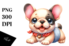 Watercolor Cute Cartoon French Bulldog PNG Product Image 1