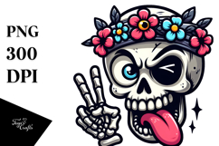 Dramatic Skull with Flower Crown, Aggressive PNG Product Image 1