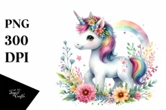 Colorful Watercolor Baby Unicorn | Sublimation Clipart Product Image 3
