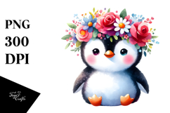 Watercolor Penguin Flower Crown Clipart Product Image 1