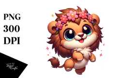 Dancing Lion with Flower Crown PNG Product Image 1