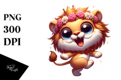 Cartoon Lion with Flower Crown PNG Product Image 1