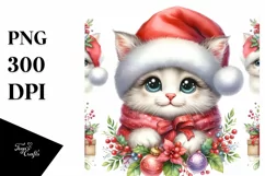 Watercolor Cat Santa Hat PNG Product Image 3