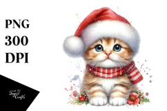 Watercolor Cat Santa Hat PNG Product Image 1