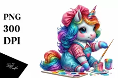 Colorful Baby Unicorn Painter's Smock PNG Product Image 3
