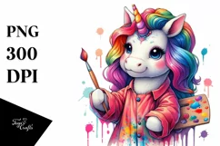Colorful Baby Unicorn Painter's Smock PNG Product Image 1