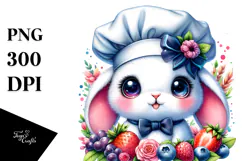 Bright-Eyed Baby Rabbit in Chef's Hat, PNG Product Image 1