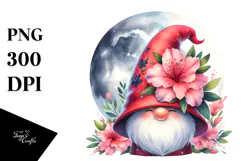 Cute GNOME with Big HAT and Azalea PNG Product Image 1