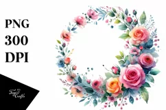 Colorful Small Wreath with Pink Roses PNG Product Image 1