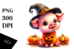 Cute Pig for Halloween Scene | Watercolor Clipart Product Image 1