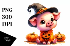 Cute Pig for Halloween Scene | Watercolor Clipart Product Image 3