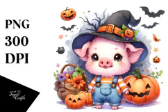 Watercolor Baby Pig Halloween Clipart Product Image 1