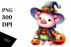 Watercolor Baby Pig Halloween Clipart Product Image 3