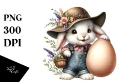 Bunny with Vintage Hat and Big Egg PNG Product Image 1