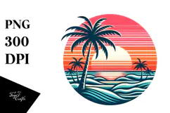 Retro Tropical Island Sunset, Clipart PNG Product Image 1