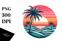 Retro Tropical Island Sunset, Clipart PNG Product Image 1