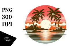 Retro Tropical Island Sunset, Clipart PNG Product Image 1