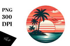 Retro Tropical Island Sunset PNG Product Image 1