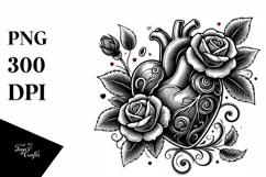 Tattoo Style Roses Heart PNG Product Image 1