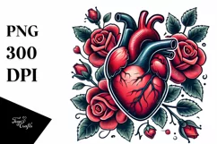 Tattoo Style Roses Heart PNG Product Image 1